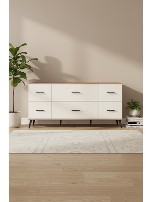 Aura Konsol - 6 Çekmeceli Geniş Depolama | Çam & Aytaşı | 176X59X83 cm