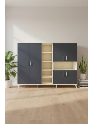 Aura Dolap: 13 Raflı, 6 Kapaklı Aytaşı-Antrasit Gardırop (220CM)