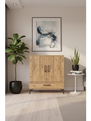 Aura Şifonyer: 3 Raflı, Çekmeceli ve Kapaklı Çam Şifonyer (88X59X96CM)