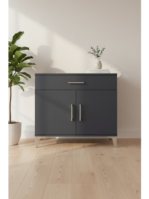 Silva Şifonyer - Antrasit Tek Çekmeceli 2 Kapaklı (88X30X80CM) | 1 Raflı