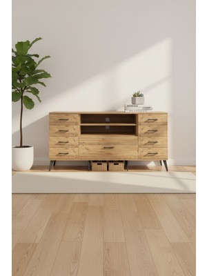 Aura Konsol: 9 Çekmeceli, 2 Raflı Çam Konsol - 176CM