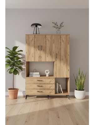 Aura 6 Raflı 3 Çekmeceli 3 Kapaklı Çam Gardırop 132X59X195