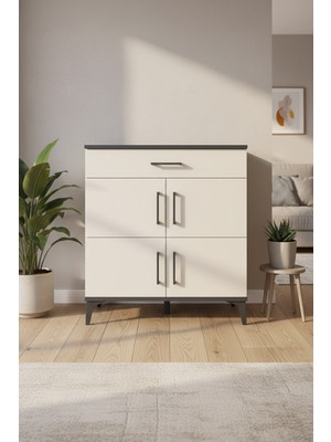 Aura Şifonyer: 3 Raflı, Tek Çekmeceli, 4 Kapaklı Antrasit-Aytaşı | 88X59X96 cm