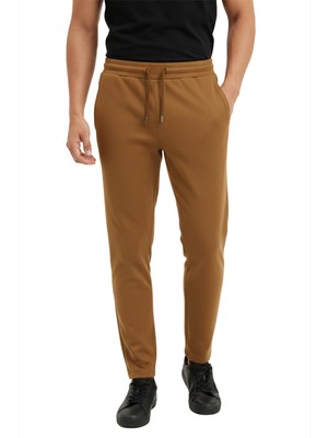 DeepSEA Taba Premium Kırışmayan Süet Dokulu Likralı Dar Paça Erkek Spor Pantolon 2505556