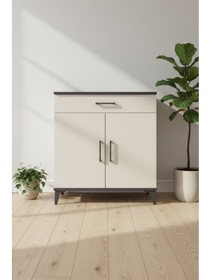 Aura Şifonyer: 2 Raflı, Çekmeceli, Kapaklı Antrasit & Aytaşı Şıklığı | 88X59X96 cm