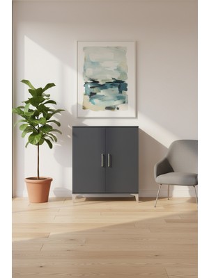 Silva Şifonyer 2 Raflı 2 Kapaklı Antrasit - 88X30X106 cm