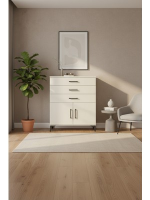 Silva Şifonyer: 3 Çekmeceli, 2 Kapaklı Aytaşı Şifonyer (88X30X106 Cm) | 1 Raflı