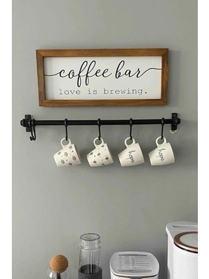 Vento Store 6 Kancalı Duvara Monte Dekor Kaşıklık ve Kupa Askısı 60 cm x 20 cm Kahve Severler İçin