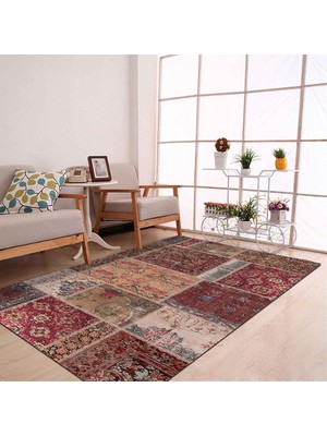 Vento Store Latte Dizayn Cortez Desenli Pamuk Tabanlı Yıkanabilen Kaydırmaz Antibakteriyel Salon Halısı 140X200