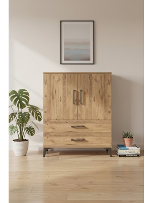 Silva Şifonyer: 2 Raflı, 2 Çekmeceli, 2 Kapaklı Çam Şifonyer | 88X30X106 cm