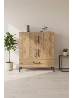 Aura Çam Şifonyer: 4 Raflı, Çekmeceli & Kapaklı - 88X59X96 cm