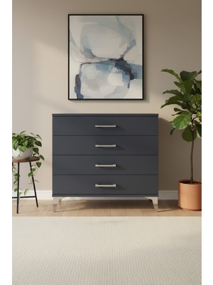 Silva Şifonyer 4 Çekmeceli Antrasit 88X30X80 | Modern Depolama Çözümü