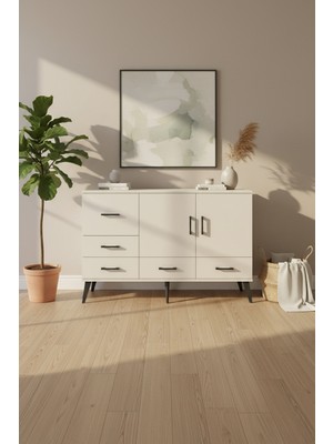 Aura Konsol: 4 Raflı, 5 Çekmeceli, 2 Kapaklı Aytaşı Konsol | 132X59X83 cm