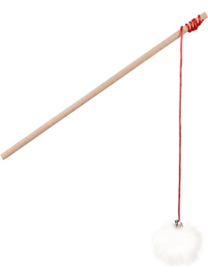 X-Perk Ahşap Zilli Kedi Oynatma Oltası Kedi Olta Kedi Oyuncak Ponponlu