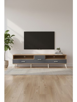 Aura Tv Ünitesi: 2 Raf, 3 Çekmece, Çam/antrasit - 220CM