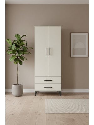 Silva 4 Raflı 2 Çekmeceli Dolap 60X30X163 Aytaşı - Şık ve Fonksiyonel | 2 Kapaklı