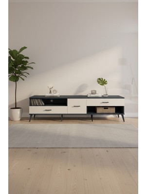 Luna Tv Ünitesi 220CM: 3 Çekmeceli, Tek Raflı Antrasit/aytaşı