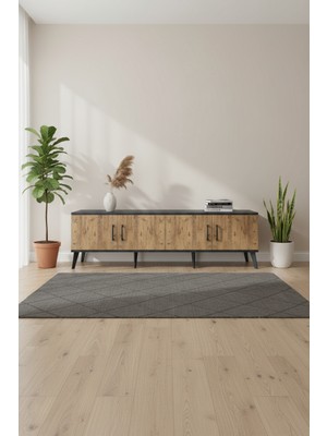 Luna Tv Ünitesi: 176 cm Antrasit-Çam, 4 Kapaklı & 2 Raflı