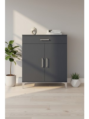 Silva Şifonyer: Tek Çekmeceli, 2 Kapaklı Antrasit Şıklık (88X30X106 Cm) | 1 Raflı