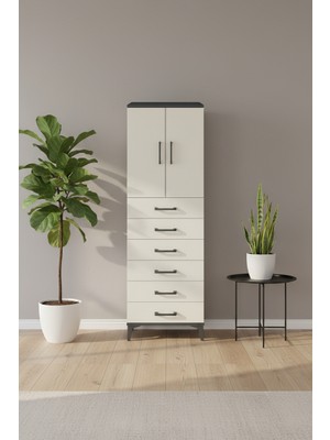 Silva Antrasit Aytaşı Dolap: 6 Çekmeceli, 2 Kapaklı, 2 Raflı (60X30X182 Cm)