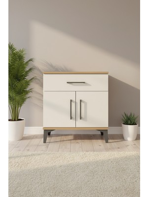 Luna Komodin: Tek Çekmeceli, 2 Kapaklı Çam & Aytaşı Şıklığı | 1 Raflı, 44X44X64 cm