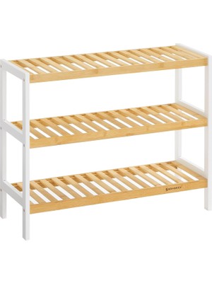 Songmıcs Bambu Ayakkabı Rafı, 3 Katlı Ayakkabılık, Giriş Alanı, Koridor, Doğal Renkte-Beyaz LBS03H