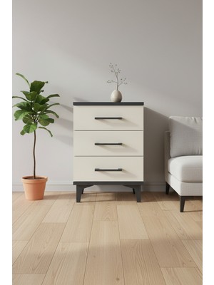 Luna Komodin 3 Çekmeceli Antrasit-Aytaşı | Şık ve Fonksiyonel | 44X44X64 cm