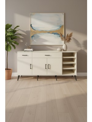 Aura Konsol - 5 Raflı, Çekmeceli & Kapaklı - Aytaşı Renk | 176X59X83 cm