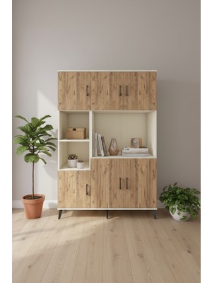 Aura 9 Raflı 6 Kapaklı Dolap - Aytaşı & Çam - Geniş ve Şık! | 132X59X195 cm