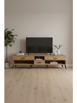Luna Tv Ünitesi Tek Raflı 3 Çekmeceli Çam 220CM
