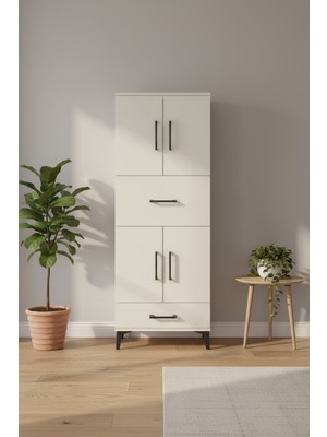 Luna Dolap - 4 Raflı, 2 Çekmeceli, 4 Kapaklı Aytaşı Gardırop | 60X44X163 cm