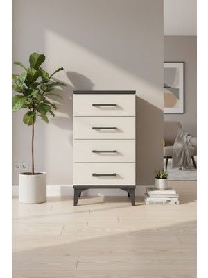 Aura Komodin: 4 Çekmeceli Antrasit-Aytaşı Şıklığı (44X59X80 Cm)