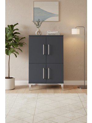 Silva Komodin 2 Raflı 4 Kapaklı Antrasit - 60X30X96 cm