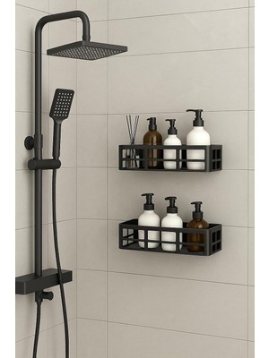 Vento Store Yapışkanlı Duş Rafı – 2 Adet Paslanmaz Banyo Şampuanlık Organizer | Delmeden Montaj | Geniş Kapasite