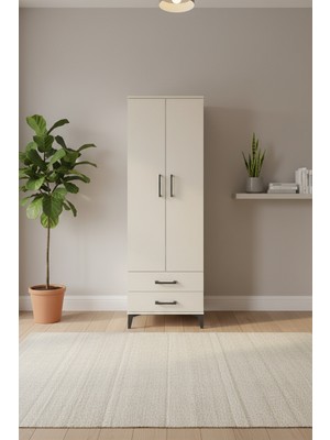 Silva Dolap 5 Raflı 2 Çekmeceli Aytaşı 60X30X182 cm | 2 Kapaklı