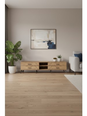 Aura Çam Tv Ünitesi - 4 Çekmeceli Tek Raflı Geniş Tasarım 220CM