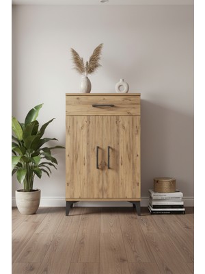 Silva Komodin 2 Raflı Tek Çekmeceli 2 Kapaklı Çam 60X30X96