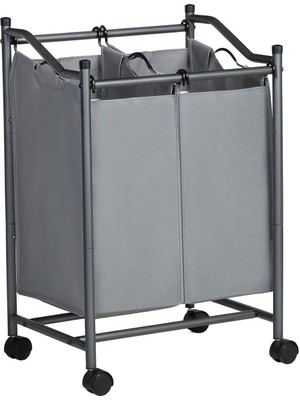 Vento Store Songmıcs Çamaşır Ayırıcı, Tekerlekli ve 2 Bölmeli, Çamaşır Sepeti, Çıkarılabilir Çantalı Çamaşır Ara