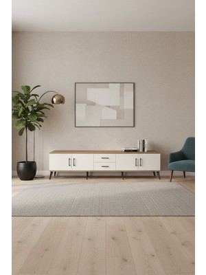 Aura Tv Ünitesi: 220CM Çam-Aytaşı | Raflı, Çekmeceli, Kapaklı Tv Sehpası