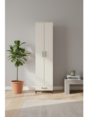 Silva Dolap 5 Raflı Tek Çekmeceli 60X30X243 Aytaşı Dolap | 2 Kapaklı