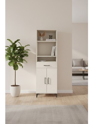 Luna 4 Raflı Tek Çekmeceli Dolap 60X44X195 Aytaşı | 2 Kapaklı