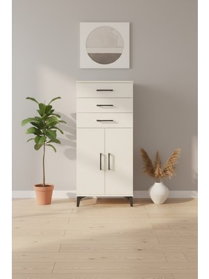 Silva Dolap: 2 Kapaklı, 3 Çekmeceli, Aytaşı Şıklığı - 60X30X134CM | 2 Raflı