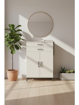 Luna Dolap 2 Raflı 2 Çekmeceli 2 Kapaklı Aytaşı Gardırop | 44X44X134 cm