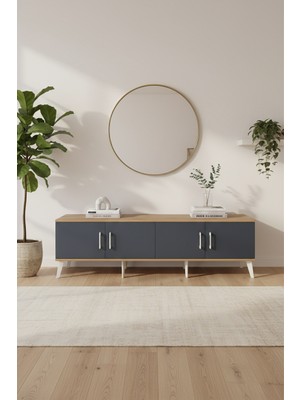 Aura Tv Ünitesi 2 Raflı 4 Kapaklı Çam-Antrasit 176CM