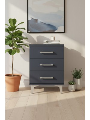 Luna Komodin 3 Çekmeceli Antrasit Şıklığıyla! | 44X44X64 cm