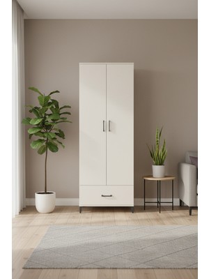 Silva Dolap 5 Raflı Tek Çekmeceli 2 Kapaklı Aytaşı-Aytaşı | 88X30X243 cm