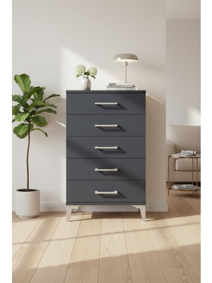 Silva Komodin 5 Çekmeceli Antrasit 60X30X96 | Şık ve Fonksiyonel