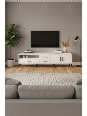 Silva Tv Ünitesi 220CM: 2 Raf, 3 Çekmece, Aytaşı Tv Sehpası | 2 Kapaklı