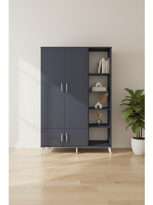Silva 6 Raflı 4 Kapaklı Antrasit Gardırop - 132X30X195 cm