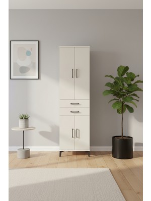 Silva Dolap 4 Raflı 2 Çekmeceli 4 Kapaklı Aytaşı Gardırop | 60X30X221 cm